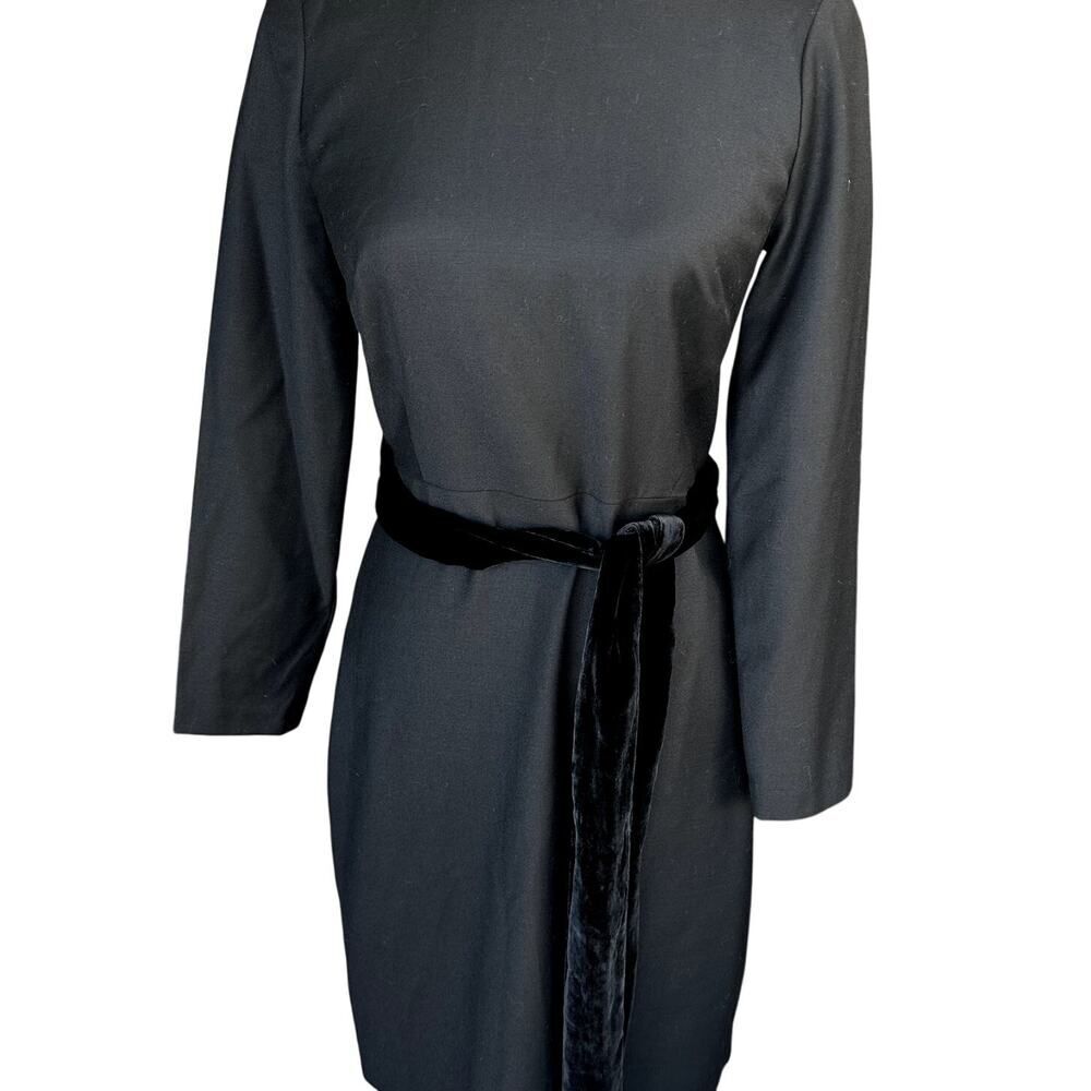 J. Crew Day to Night Dress Exeter Flannel Sz 0 Wool Sheath Silk Velvet Sash